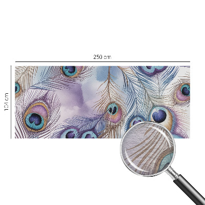 Wall mural for bedroom with a peacock feather motif