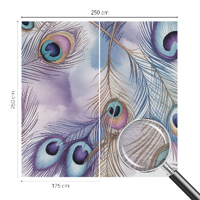 Wall mural for bedroom with a peacock feather motif