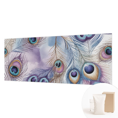 Wall mural for bedroom with a peacock feather motif