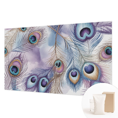 Wall mural for bedroom with a peacock feather motif