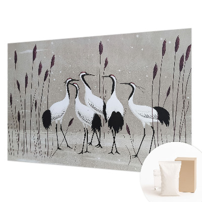 Bedroom wall mural wallpaper with a flock of cranes motif