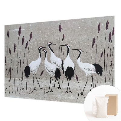 Bedroom wall mural wallpaper with a flock of cranes motif