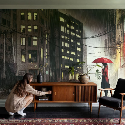 Large wall mural Rainy city