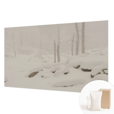 Custom size wall mural with a snowy forest design