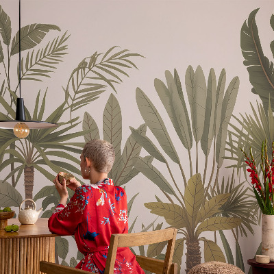 Modern wall mural with an exotic leaves design