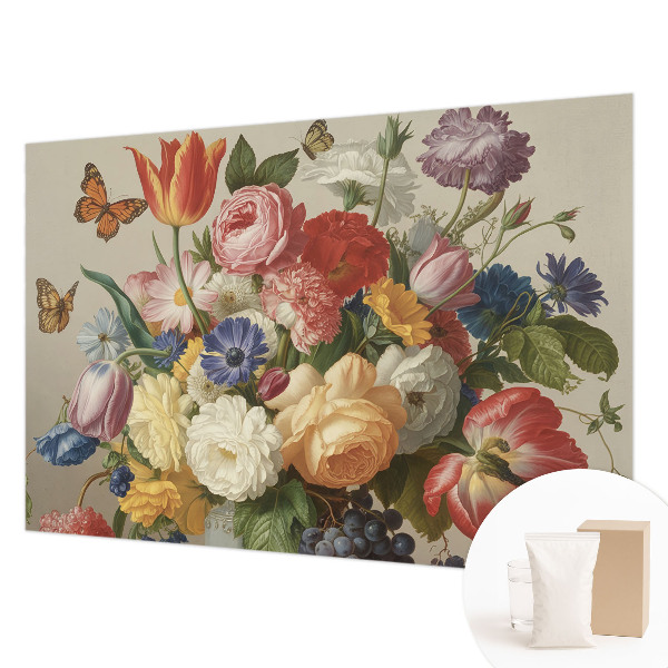 Wallpaper mural with a flowers and butterflies design