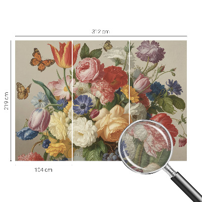 Wallpaper mural with a flowers and butterflies design