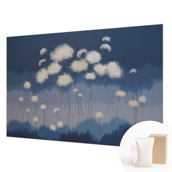 Wall mural for living room with a white dandelion design