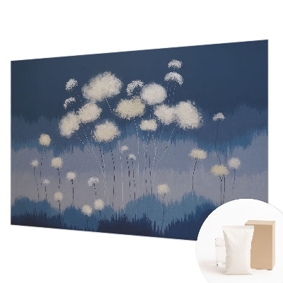 Wall mural for living room with a white dandelion design