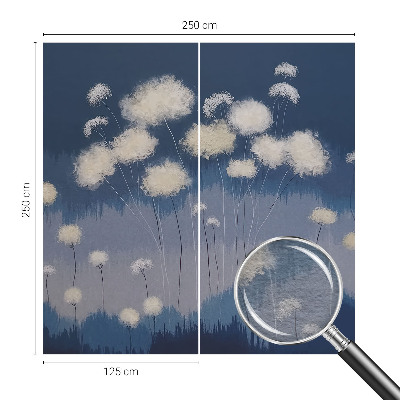 Wall mural for living room with a white dandelion design