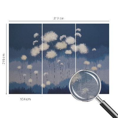 Wall mural for living room with a white dandelion design