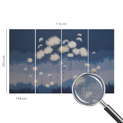 Wall mural for living room with a white dandelion design