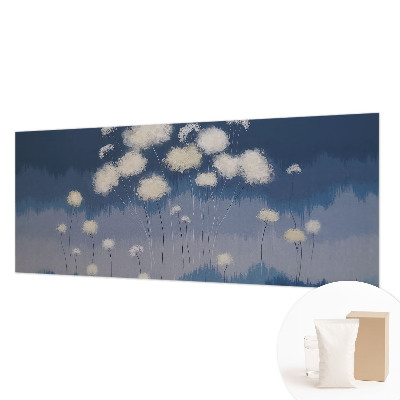 Wall mural for living room with a white dandelion design