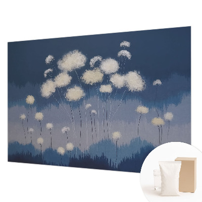 Wall mural for living room with a white dandelion design