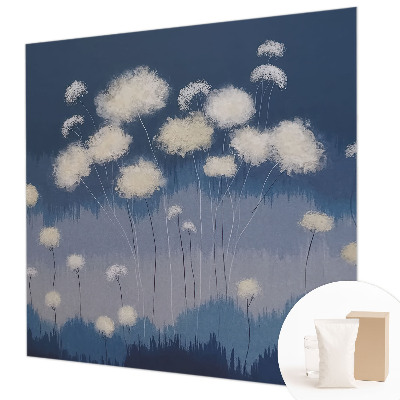 Wall mural for living room with a white dandelion design