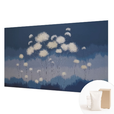 Wall mural for living room with a white dandelion design