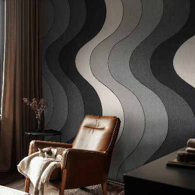 Large wall mural wallpaper with a gray wave pattern