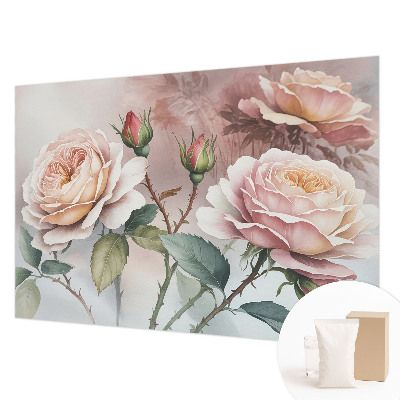 Modern wall mural with a pastel rose pattern