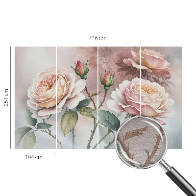 Modern wall mural with a pastel rose pattern