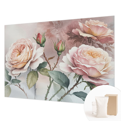 Modern wall mural with a pastel rose pattern