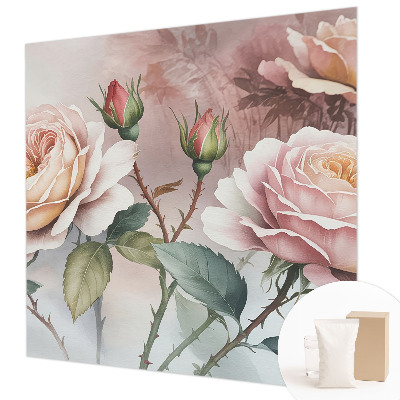 Modern wall mural with a pastel rose pattern