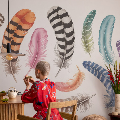 Premium photo wallpaper Pastel feathers
