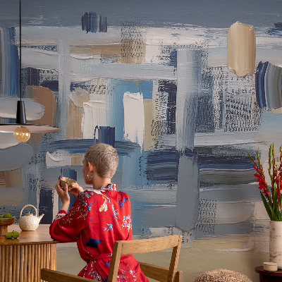 Decorative wall mural for living room with abstract brushstroke design