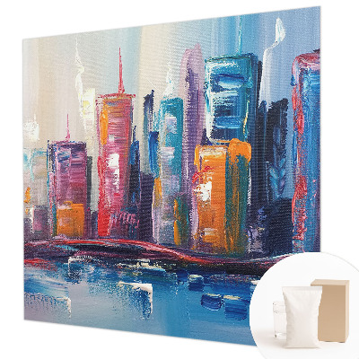 Wallpaper mural with a colorful city design