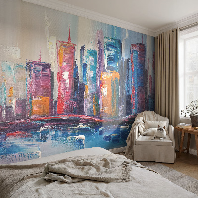 Wallpaper mural with a colorful city design