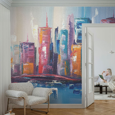 Wallpaper mural with a colorful city design