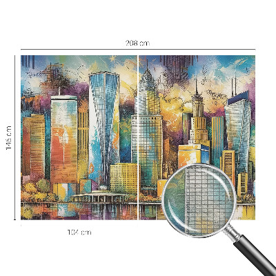 Large wallpaper mural with a city panorama design