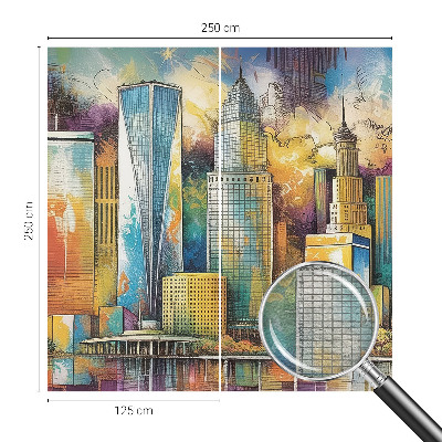 Large wallpaper mural with a city panorama design