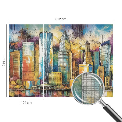 Large wallpaper mural with a city panorama design