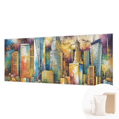 Large wallpaper mural with a city panorama design