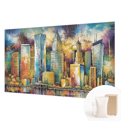 Large wallpaper mural with a city panorama design