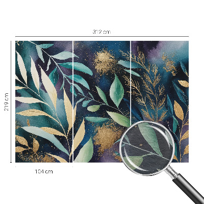 Modern wall mural with a botanical leaves design