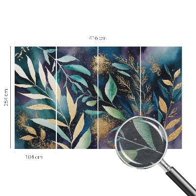 Modern wall mural with a botanical leaves design