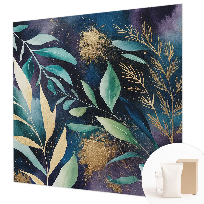 Modern wall mural with a botanical leaves design
