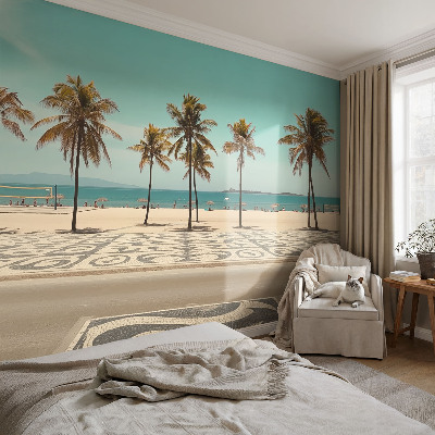 High quality wall mural wallpaper with a palm tree beach design