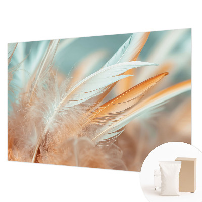 Non-woven photo wallpaper with a delicate feather pattern