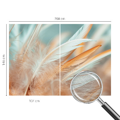 Non-woven photo wallpaper with a delicate feather pattern
