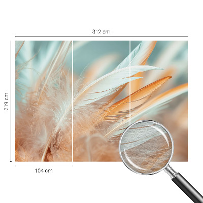 Non-woven photo wallpaper with a delicate feather pattern