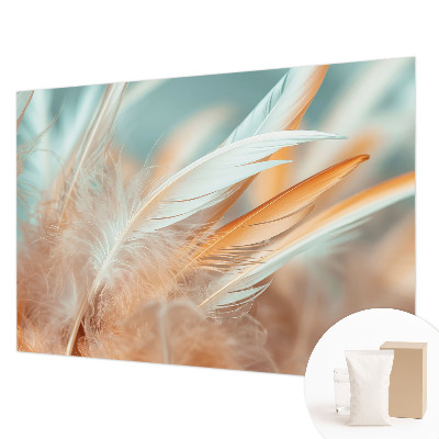 Non-woven photo wallpaper with a delicate feather pattern