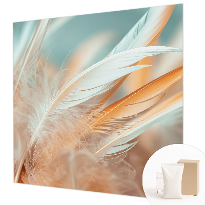 Non-woven photo wallpaper with a delicate feather pattern