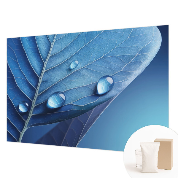 Wall mural for living room with a blue leaf pattern