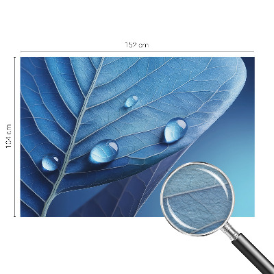 Wall mural for living room with a blue leaf pattern