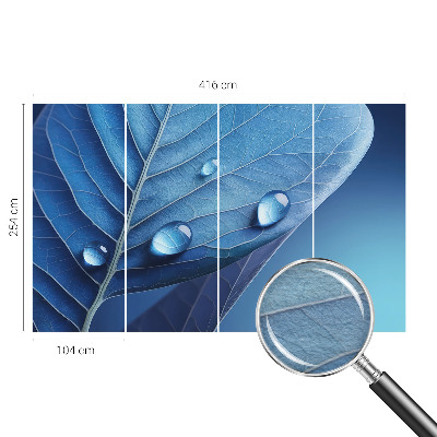 Wall mural for living room with a blue leaf pattern