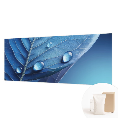 Wall mural for living room with a blue leaf pattern