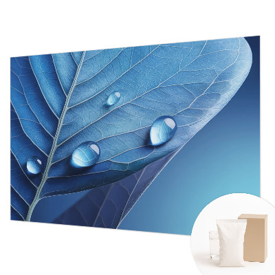 Wall mural for living room with a blue leaf pattern