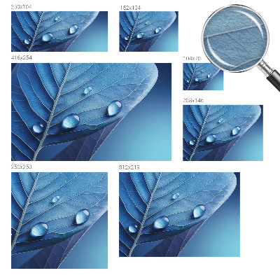 Wall mural for living room with a blue leaf pattern